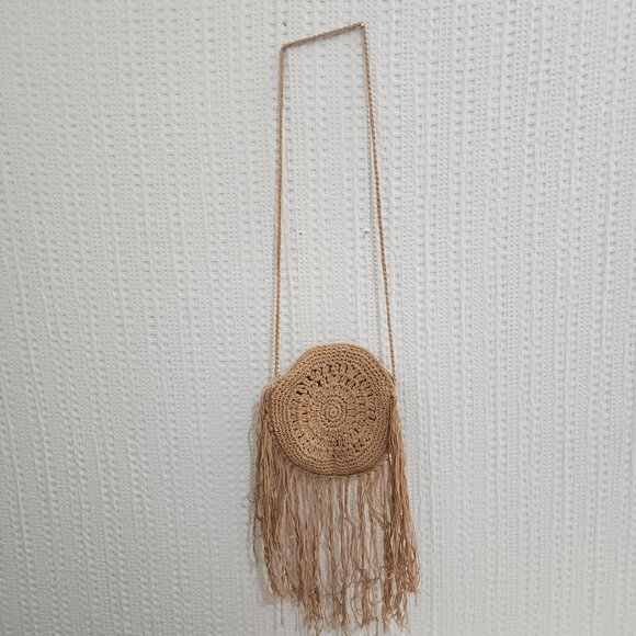 Boho Women Mini Fringed Round Cotton Crochet Cross-body Shoulder Bag - Picture 4 of 12